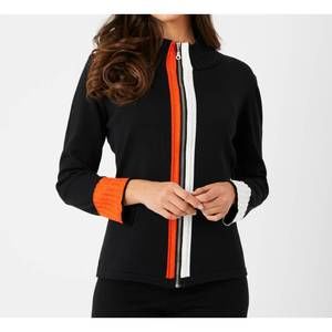 NEW FRENCH KYSS braided zip jacket in black/coral